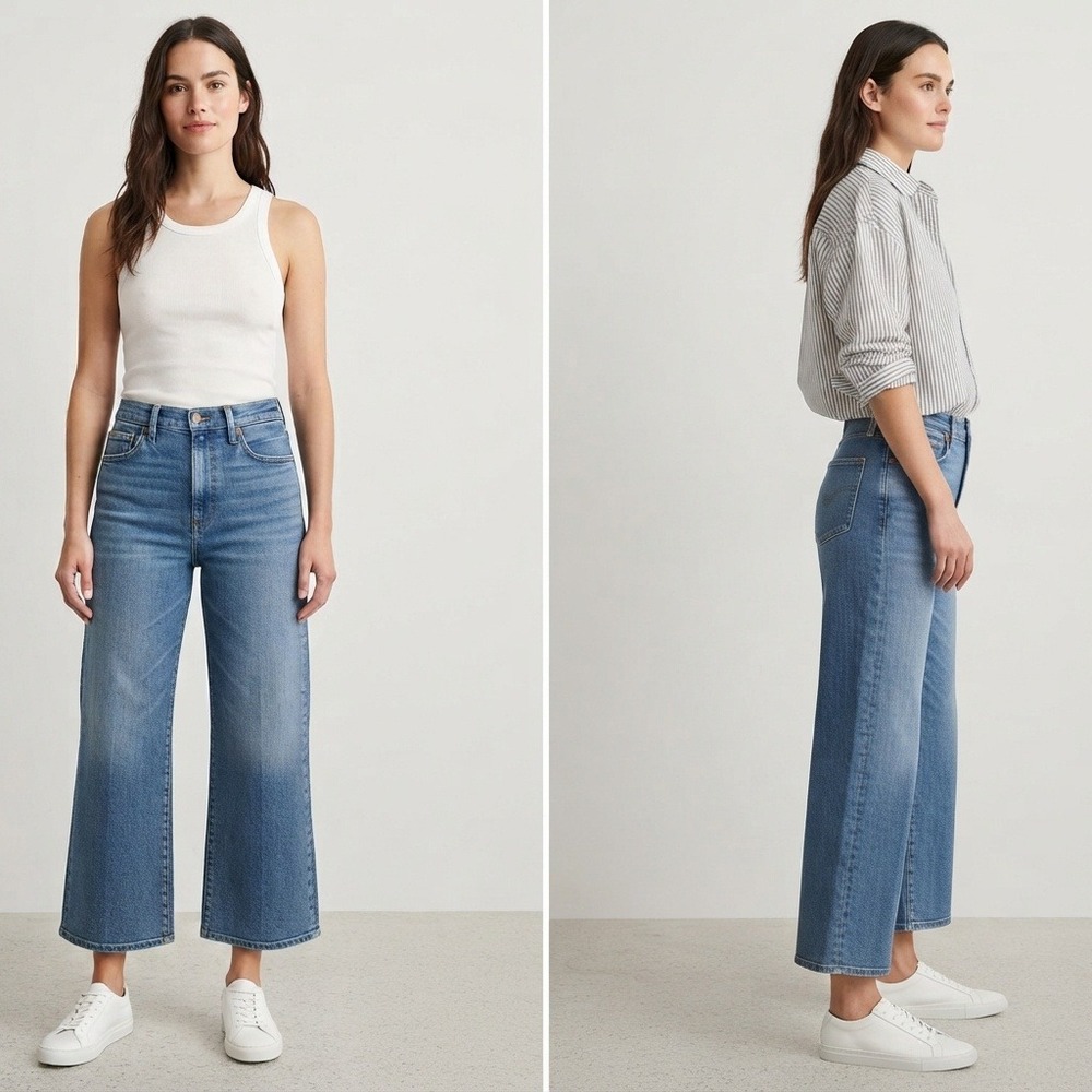 J.Crew High-Rise Wide-Leg Cropped Jeans Denim "Sample" Blue 25